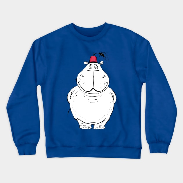 A Big Handsome Hippo with a Cute Little Fez Hat Crewneck Sweatshirt by obillwon